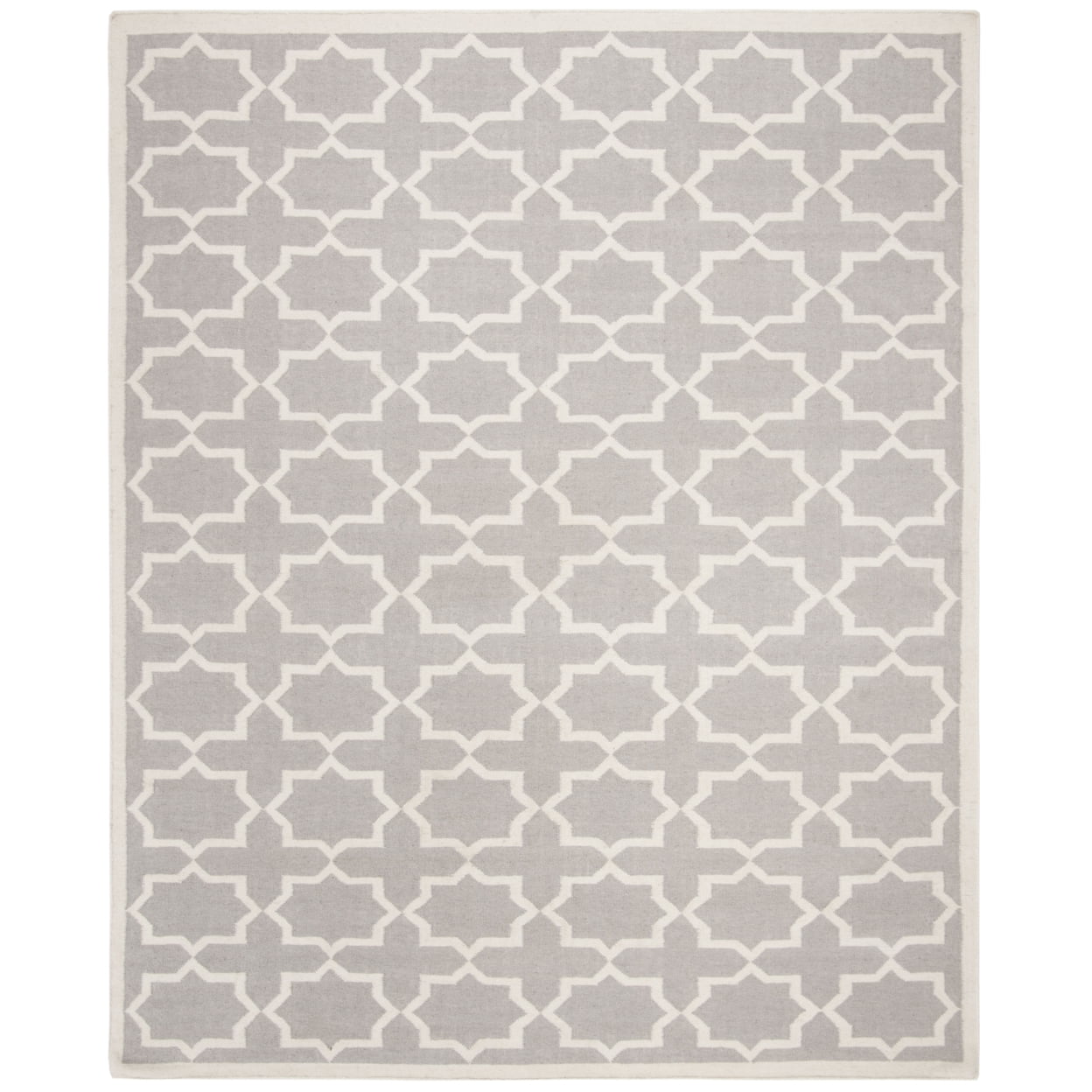 Grey and Ivory Geometric Wool Flat Woven Rug, 3' x 5'