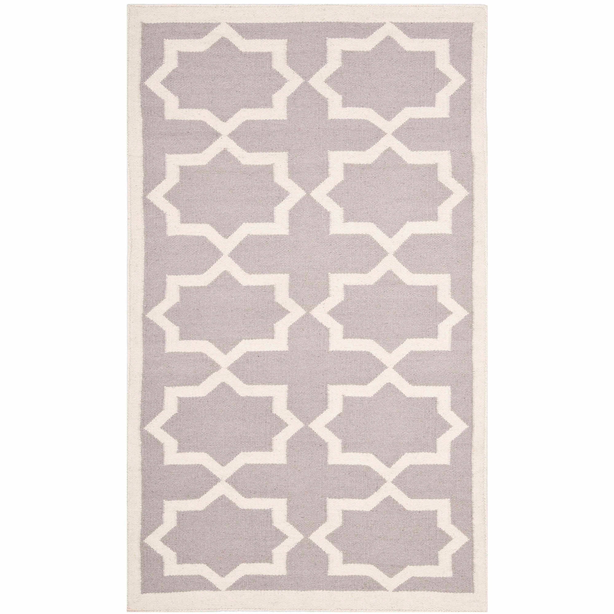 Grey and Ivory Geometric Wool Flat Woven Rug, 3' x 5'