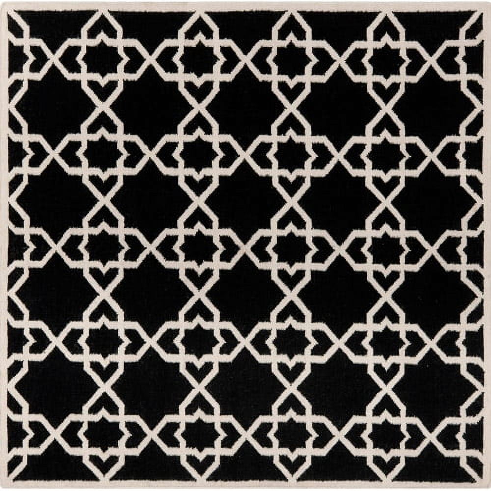 Black and Ivory Geometric Wool 6' x 6' Square Rug