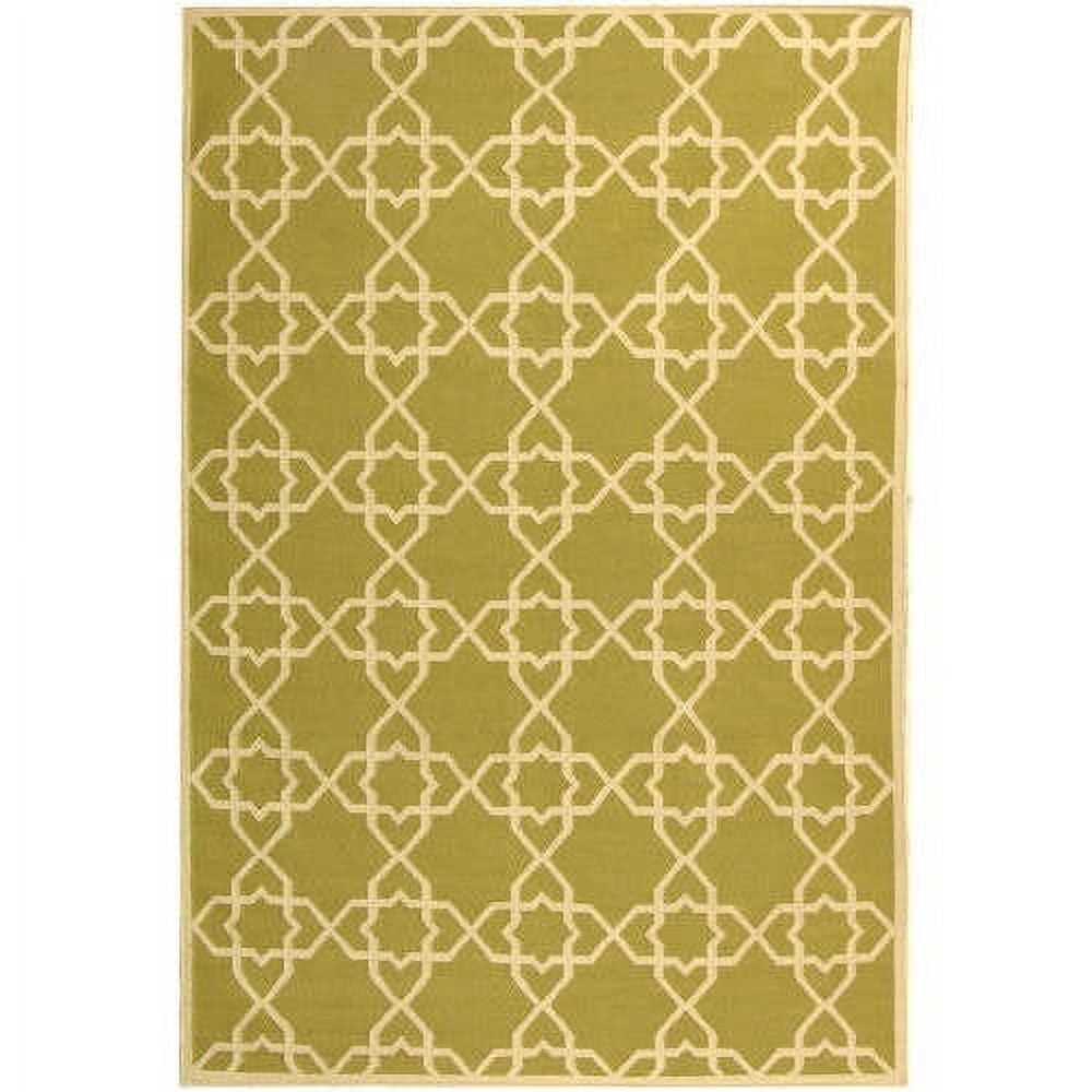 Handmade Olive and Ivory Geometric Wool Area Rug, 4' x 6'