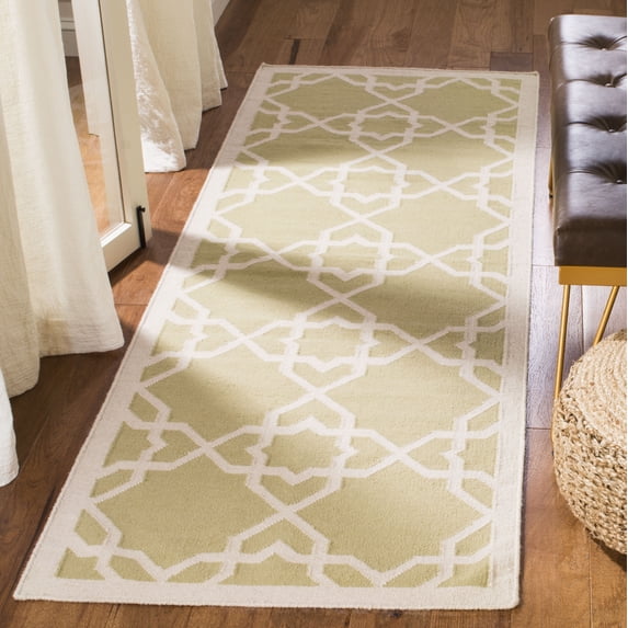 Safavieh Dhurries Edgar Geometric Runner Rug, Olive/Ivory, 2'6" x 8'