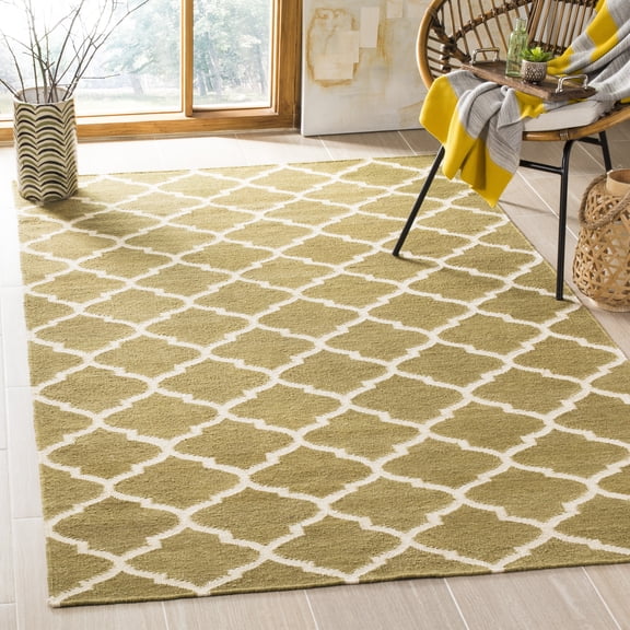 Safavieh Dhurries Hallam Geometric Wool Area Rug, Green/Ivory, 6' x 6' Square