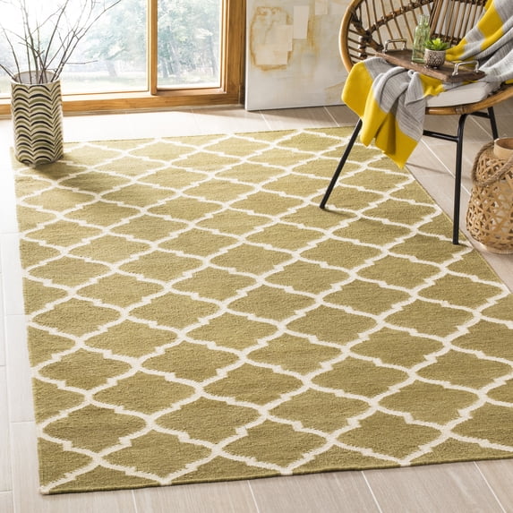 Safavieh Dhurries Hallam Geometric Wool Area Rug, Green/Ivory, 6' x 6' Square