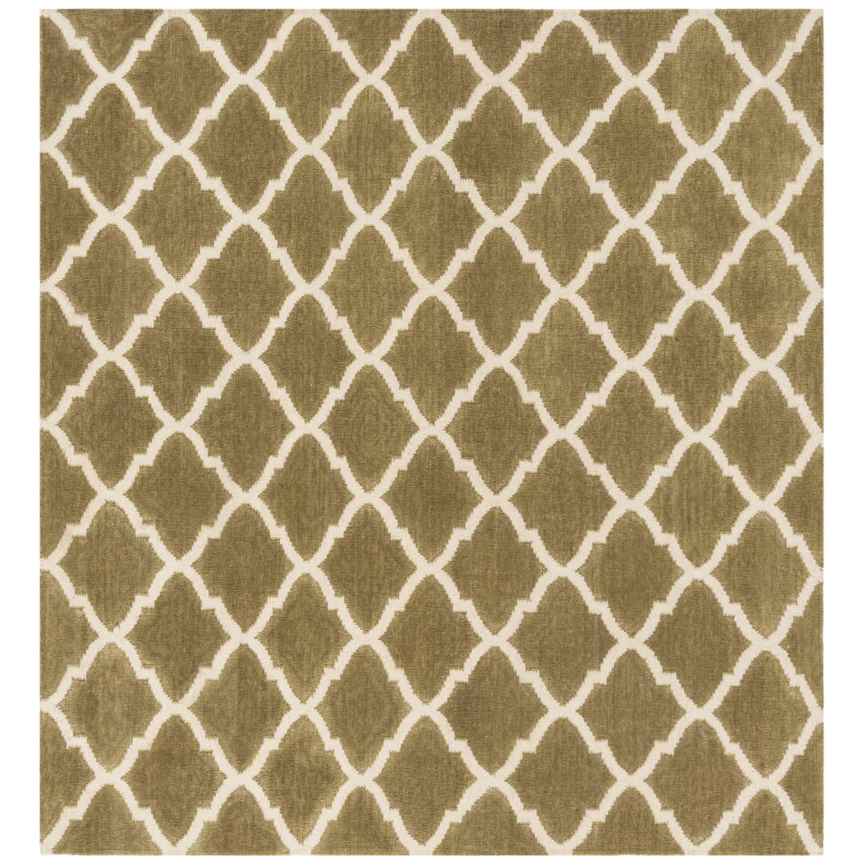 Ivory and Green Handmade Wool Flat Woven Square Rug