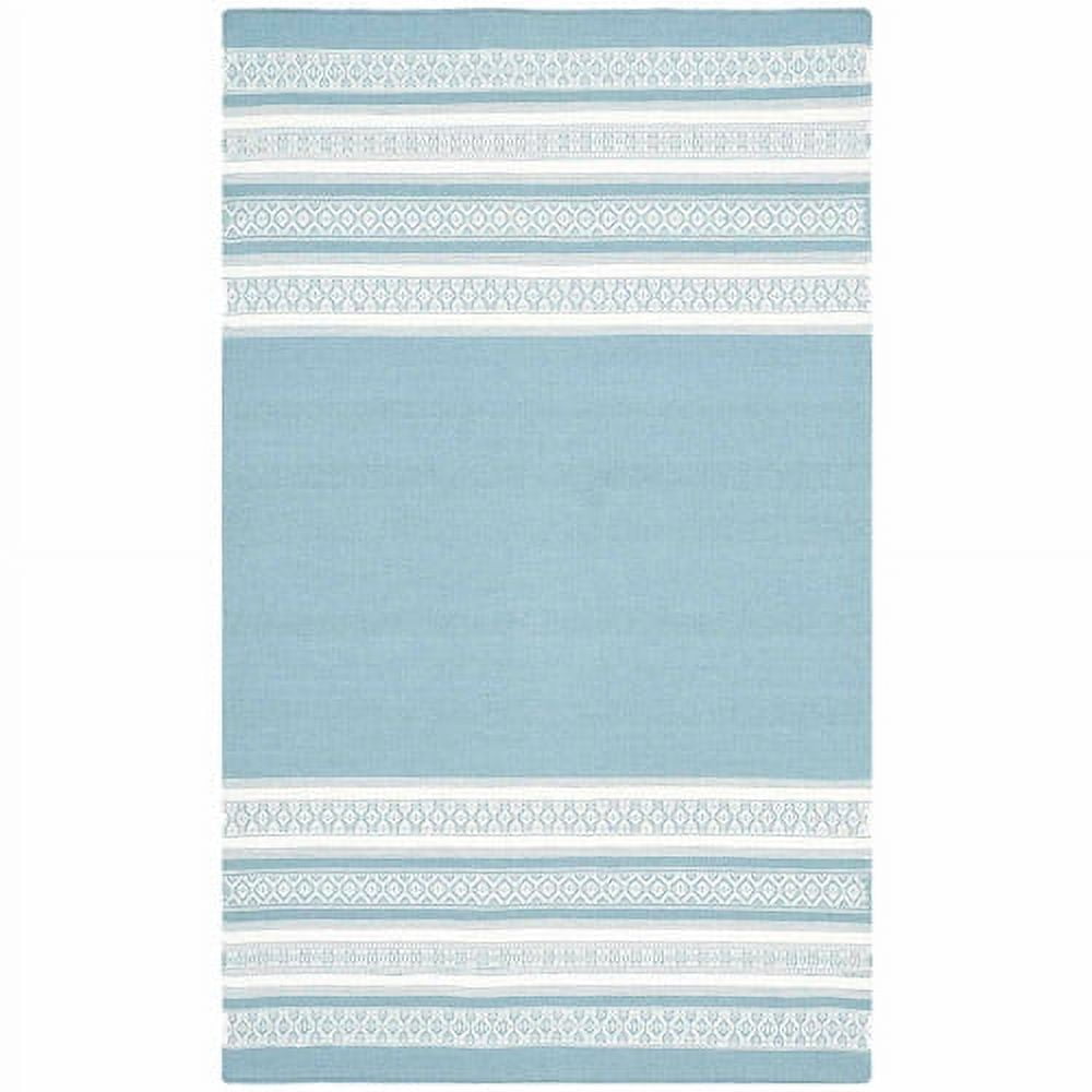 Turquoise and White Handwoven Wool Dhurrie Rug, 3' x 5'