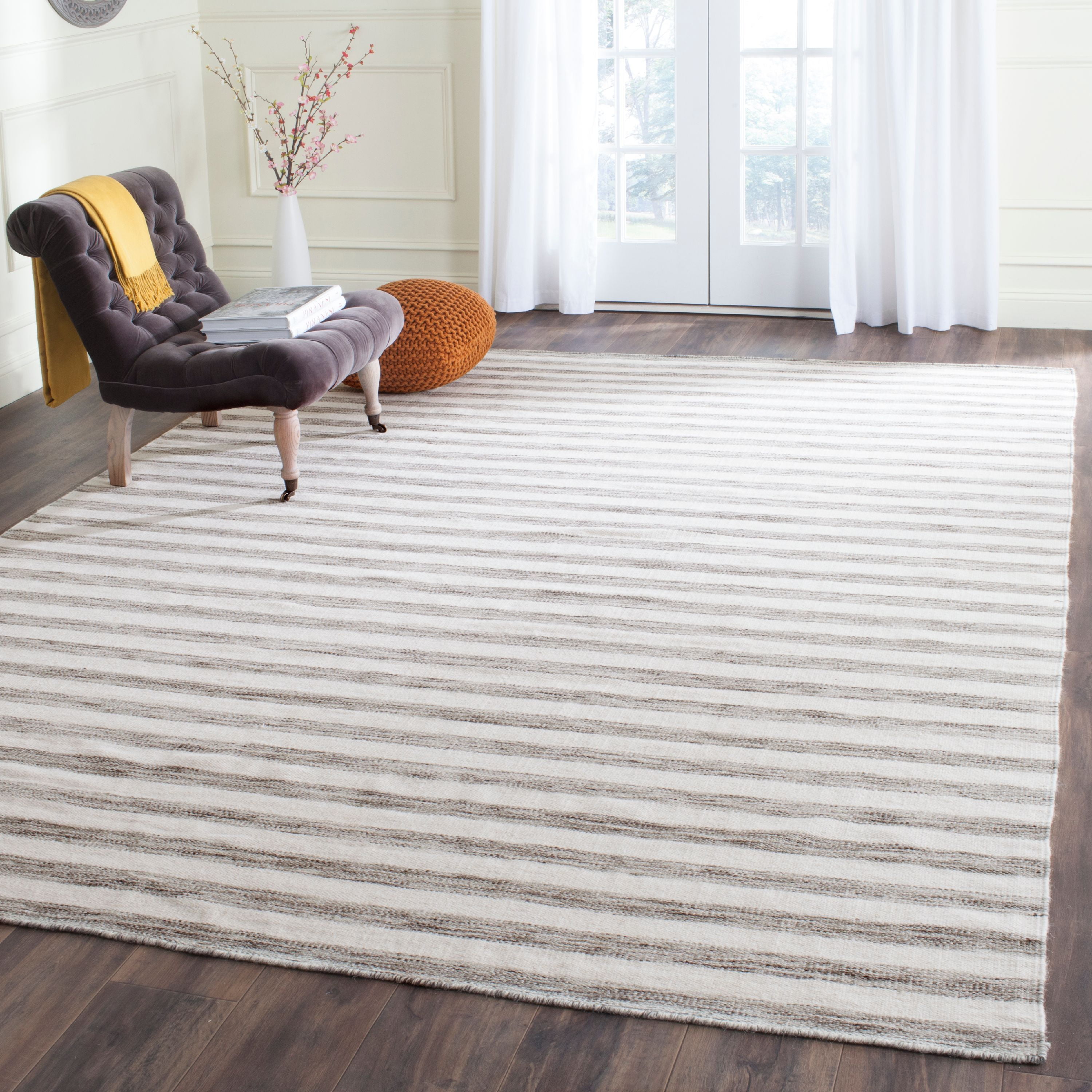 Ivory and Brown Wool Flat Woven 8' x 10' Area Rug