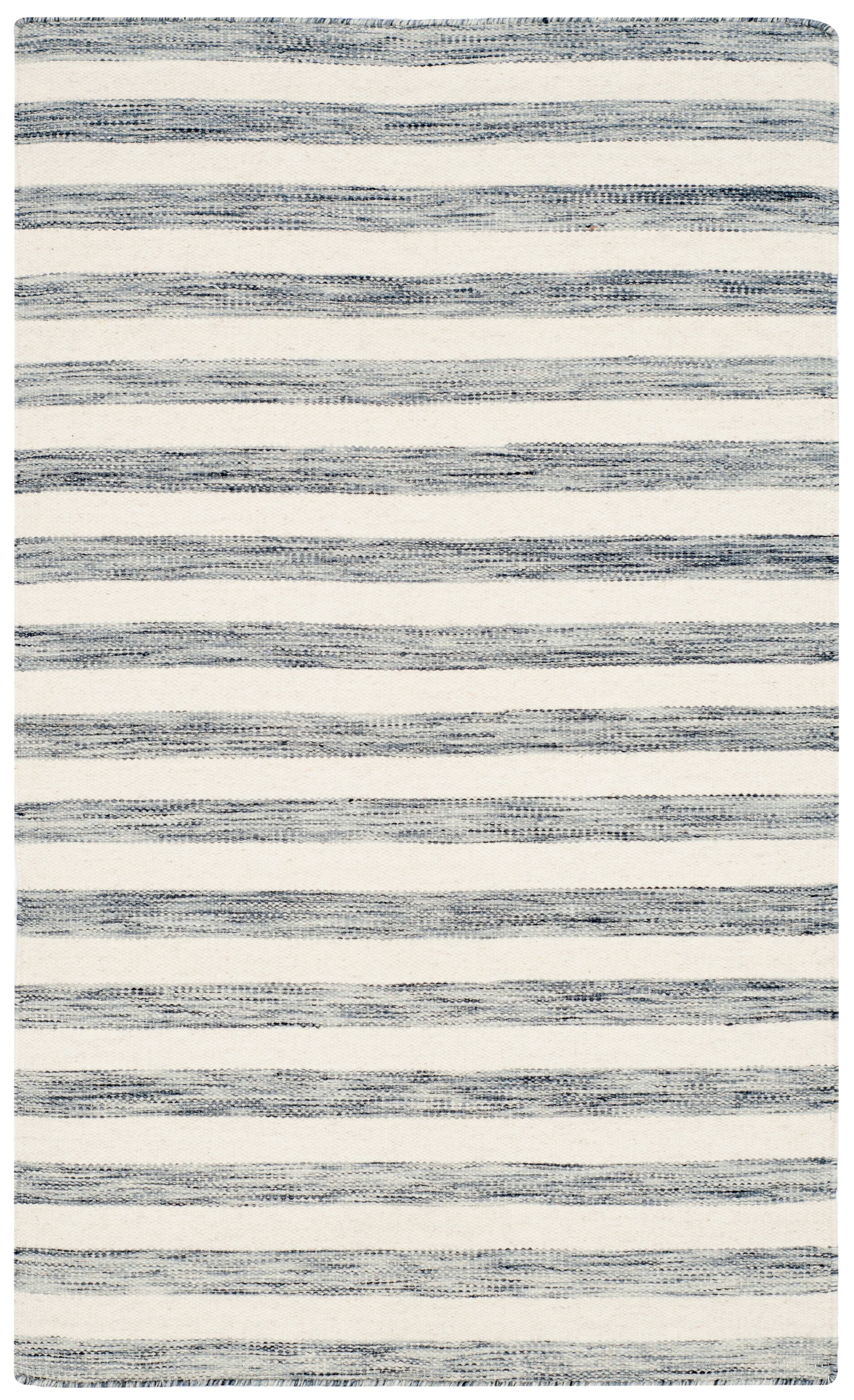 Ivory and Gray 3' x 5' Handwoven Wool Area Rug