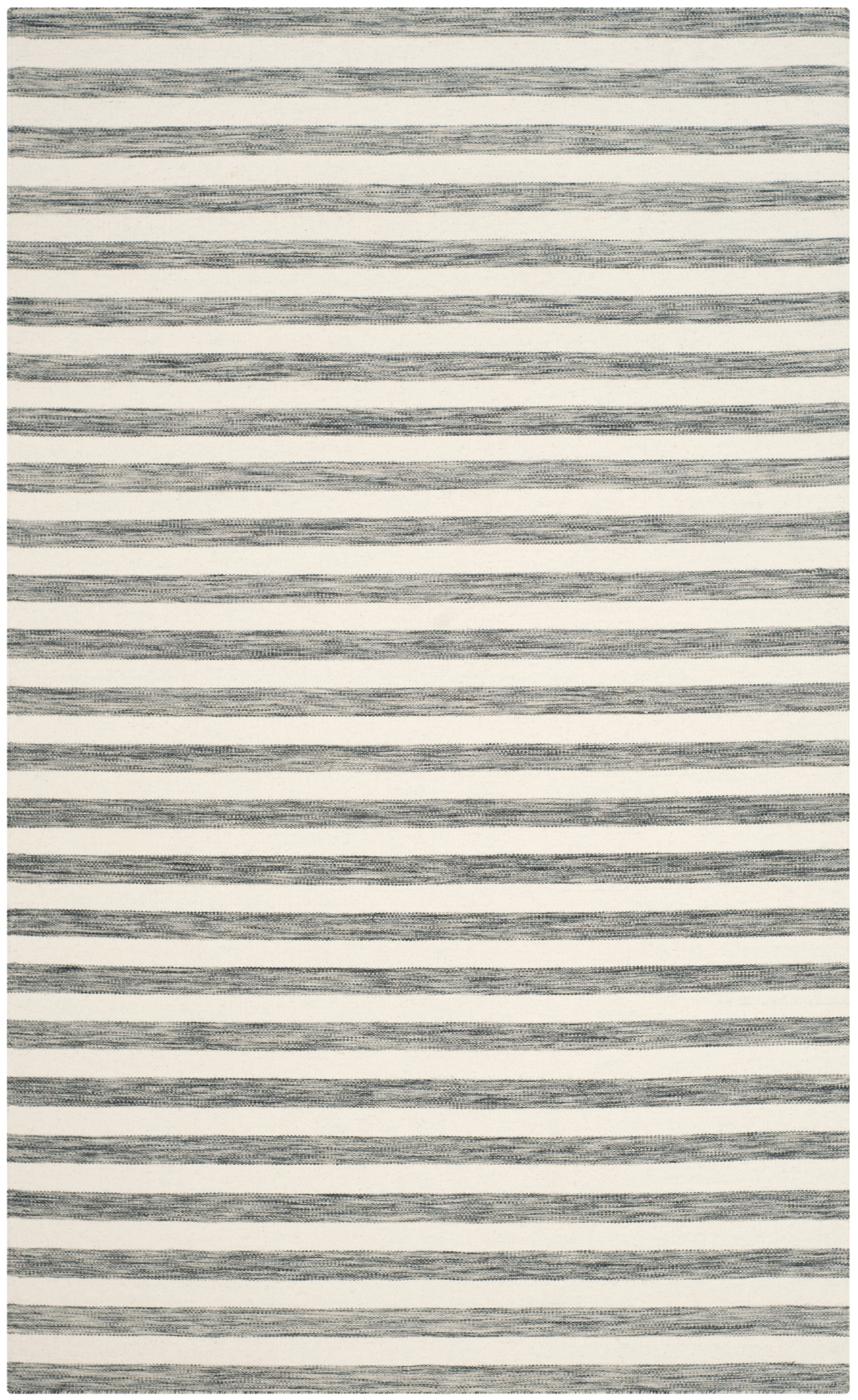 Ivory and Grey Handwoven Wool Flat Weave Rug, 4' x 6'