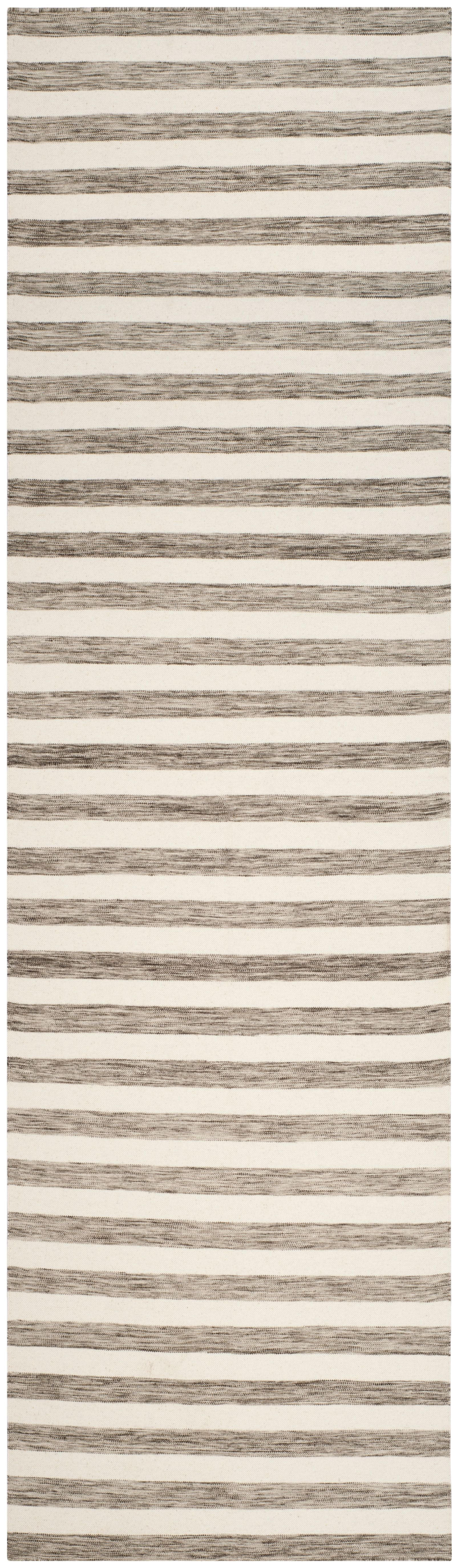 Handwoven Reversible Wool Runner Rug in Brown/Ivory - 2'6" X 10'