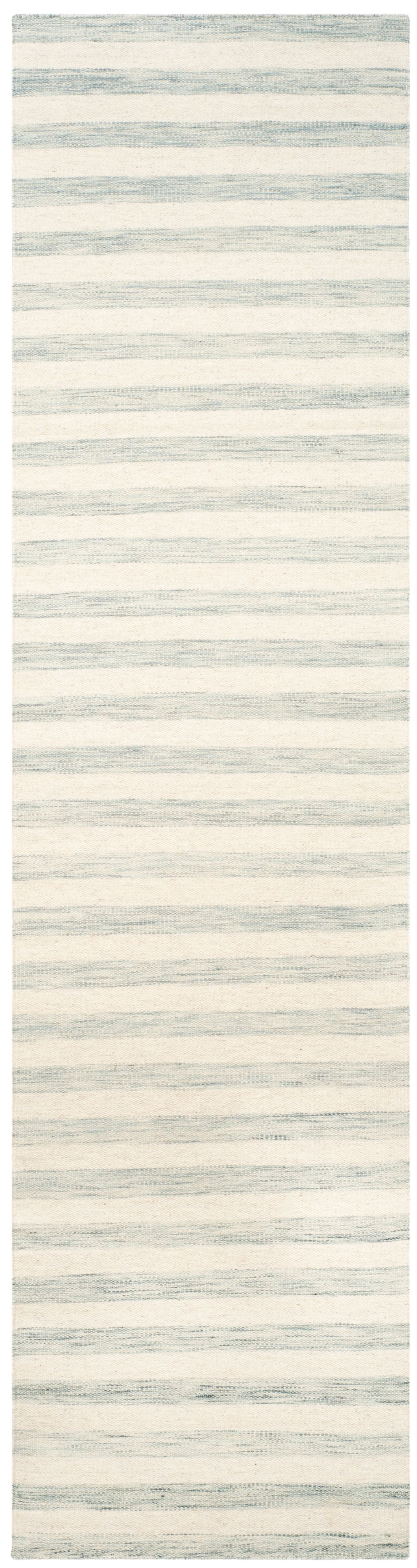 Ivory and Light Blue Wool Flatweave Runner Rug