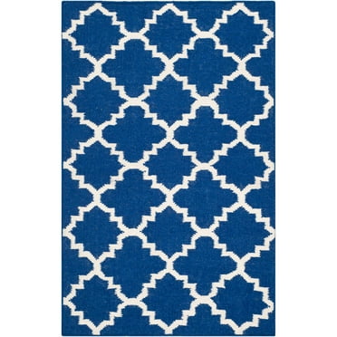 SAFAVIEH Dhurrie Jona Geometric Moroccan Wool Area Rug, Dark Blue, 2'6" x 4'