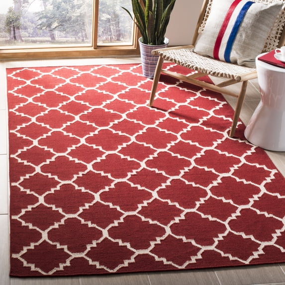 Safavieh Dhurries Jona Geometric Area Rug, Red/Ivory, 8' x 8' Square