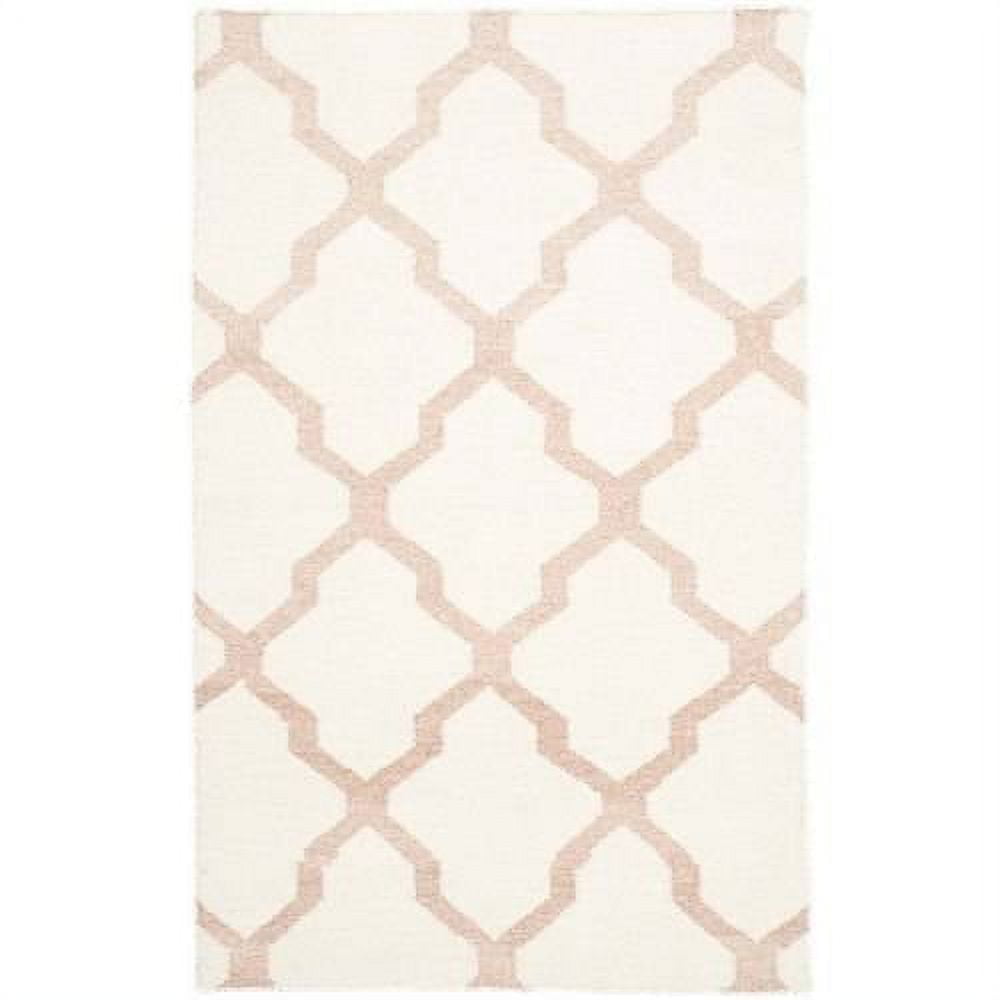 Ivory and Camel Geometric Wool Flat Weave Rug, 3' x 5'