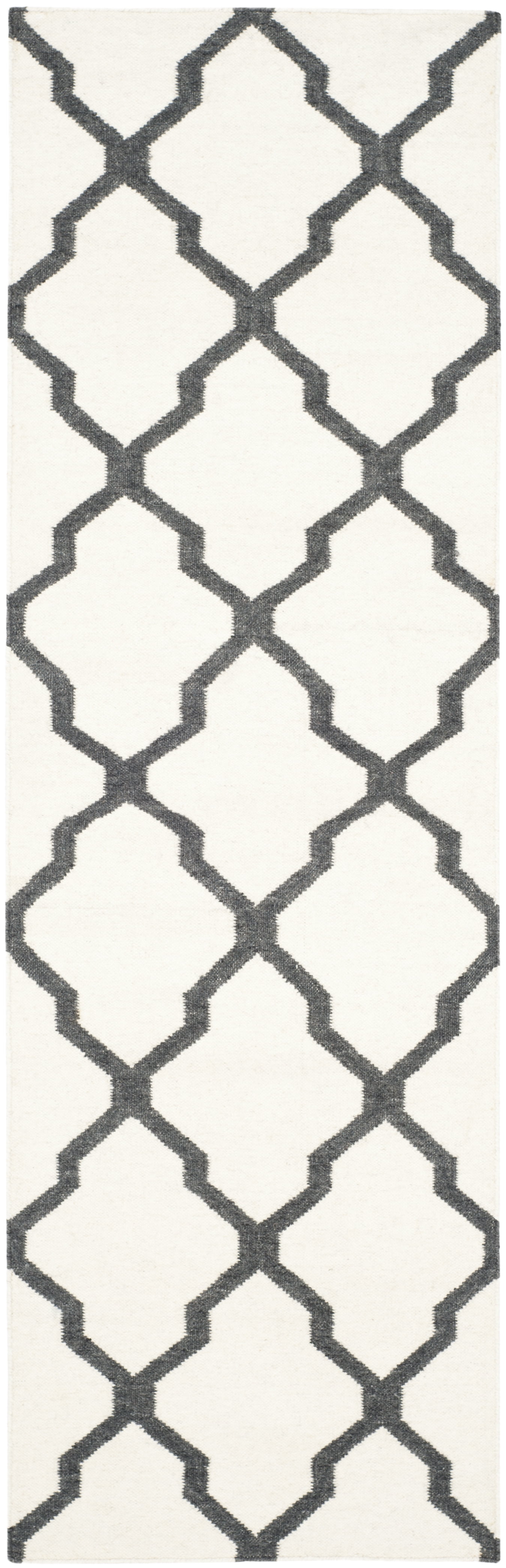 Ivory and Charcoal Geometric Wool Runner Rug 2'6" x 8'