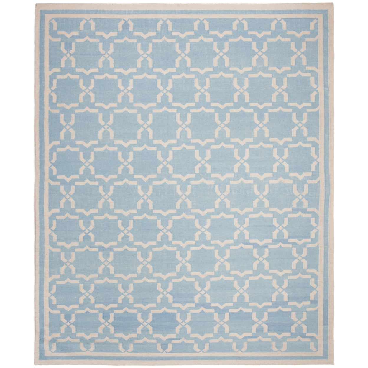 Light Blue and Ivory Geometric Wool Area Rug, 5' x 8'