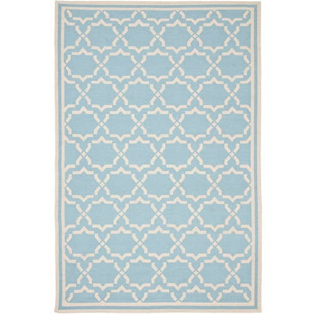 Light Blue and Ivory Geometric Wool Area Rug, 5' x 8'