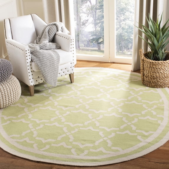 Safavieh Dhurries Myles Geometric Area Rug, Light Green/Ivory, 6' x 6' Round