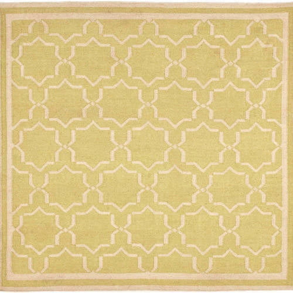Ivory and Light Green Geometric Wool Square Rug, 6' x 6'