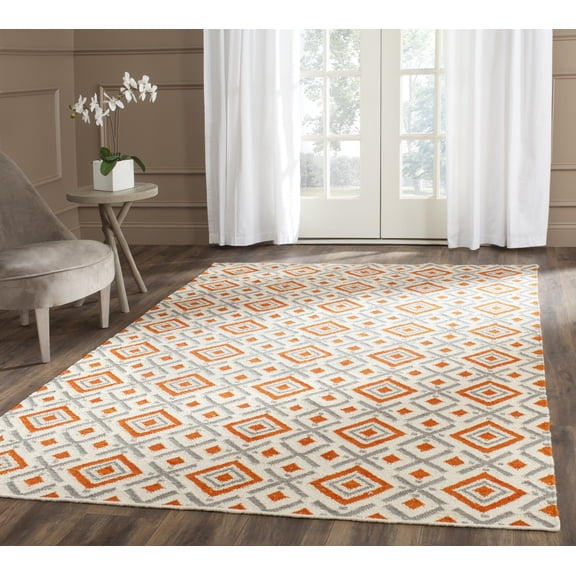 Safavieh Dhurries Rachel Geometric Wool Area Rug, Ivory/Tangerine, 5' x 8'