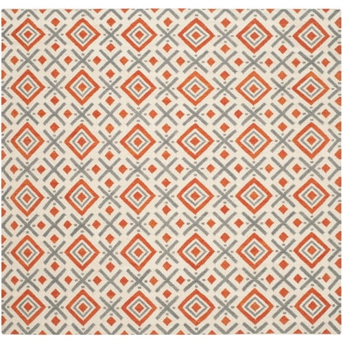 Ivory and Tangerine Wool Flat Woven Square Rug