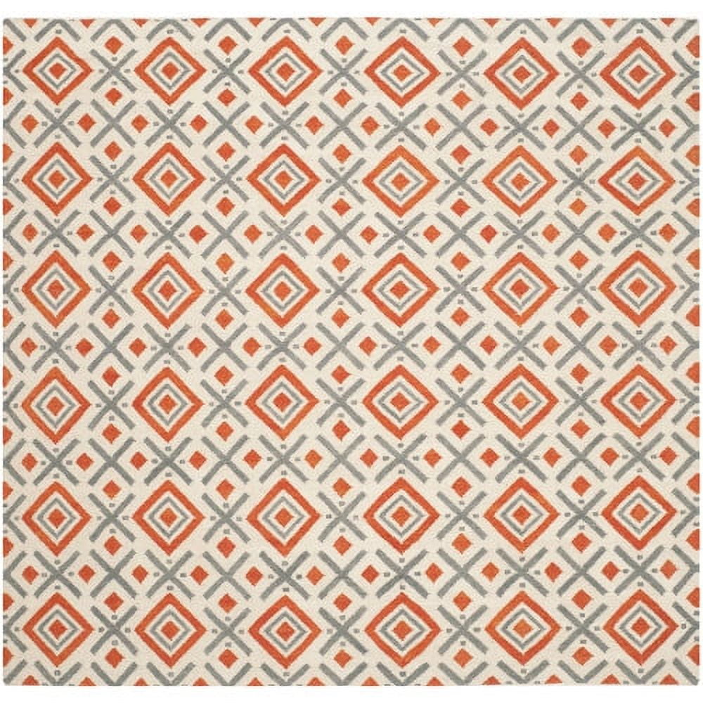 Ivory and Tangerine Wool Flat Woven Square Rug
