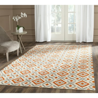 SAFAVIEH Dhurrie Rachel Southwestern Wool Runner Rug, Ivory/Tangerine, 2'6" x 8'