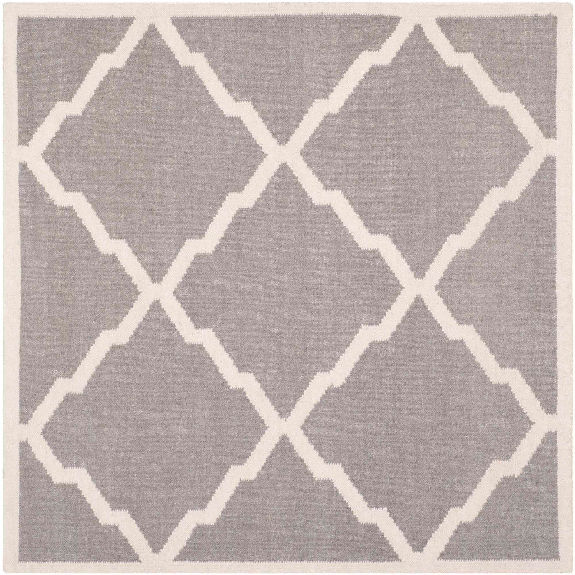 Gray and Ivory Geometric Wool 4' x 4' Square Rug