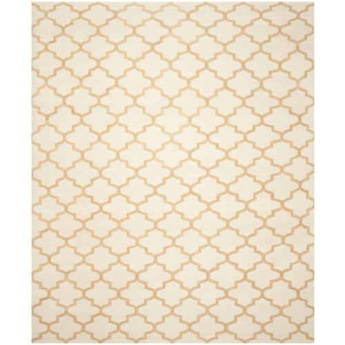 Ivory and Gold Flatweave Wool Geometric Area Rug, 5' x 8'