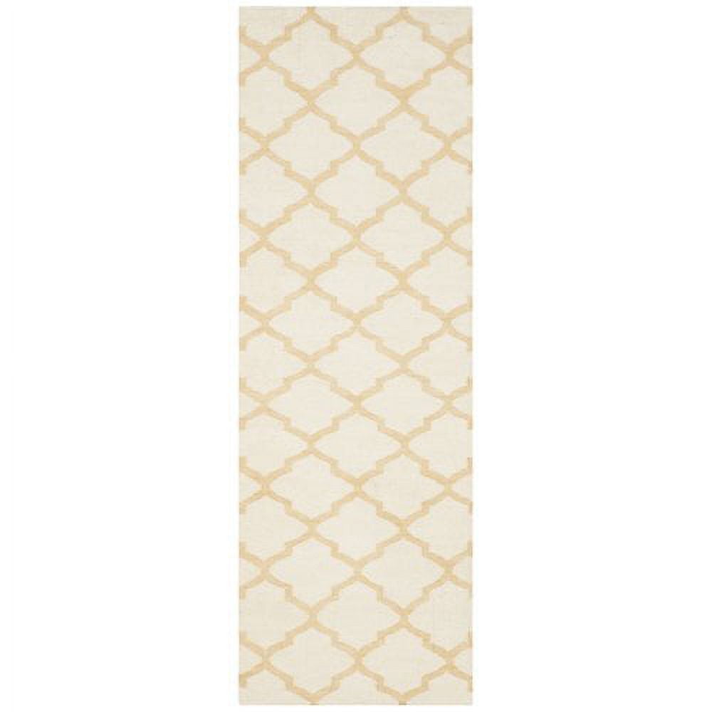 Ivory and Gold Geometric Wool Runner Rug, 2'6" x 8'