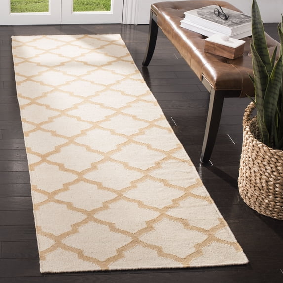 Safavieh Dhurries Salma Geometric Wool Runner Rug, Ivory/Gold, 2'6" x 8'