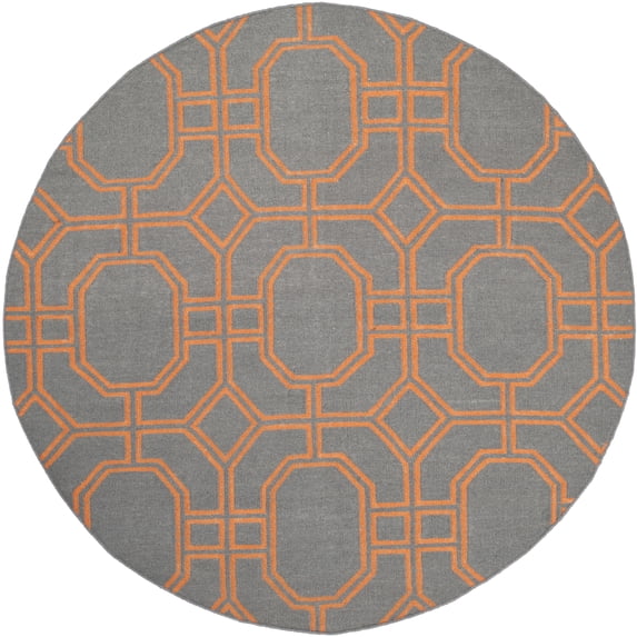 SAFAVIEH Dhurrie Sebastian Geometric Wool Area Rug, Blue/Orange, 6' x 6' Round