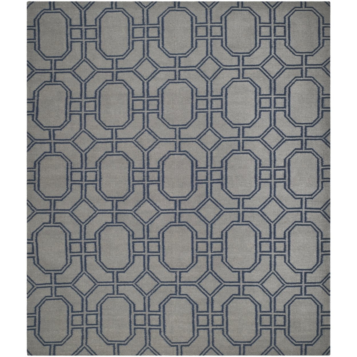 Grey and Dark Blue Geometric Wool Round Rug, 6' x 6'