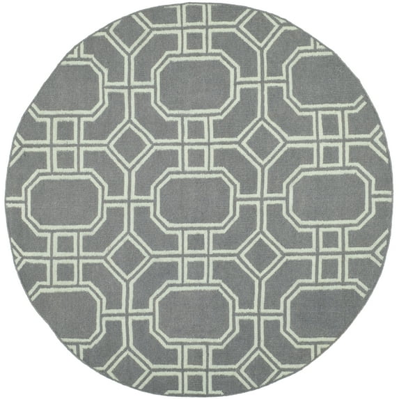 SAFAVIEH Dhurrie Sebastian Geometric Wool Area Rug, Grey/Light Blue, 6' x 6' Round