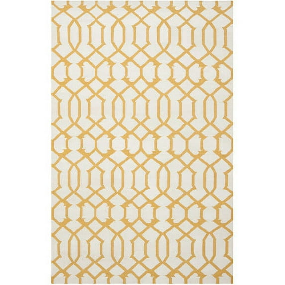 SAFAVIEH Dhurrie Selena Geometric Moroccan Wool Area Rug, Ivory/Yellow, 6' x 9'