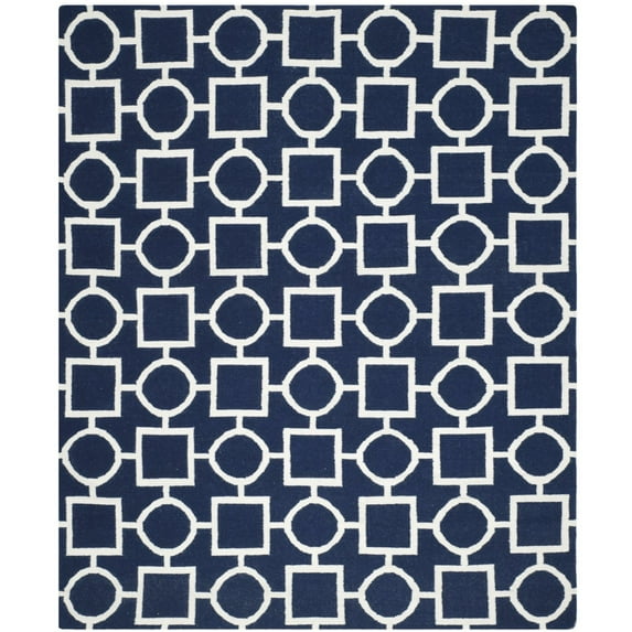 SAFAVIEH Dhurrie Sheldon Geometric Shapes Wool Area Rug, Navy/Ivory, 2'6" x 4'