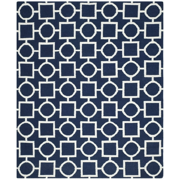 SAFAVIEH Dhurrie Sheldon Geometric Shapes Wool Area Rug, Navy/Ivory, 2'6" x 4'