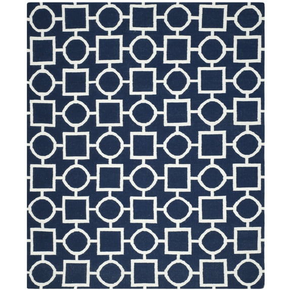 SAFAVIEH Dhurrie Sheldon Geometric Shapes Wool Area Rug, Navy/Ivory, 4' x 6'