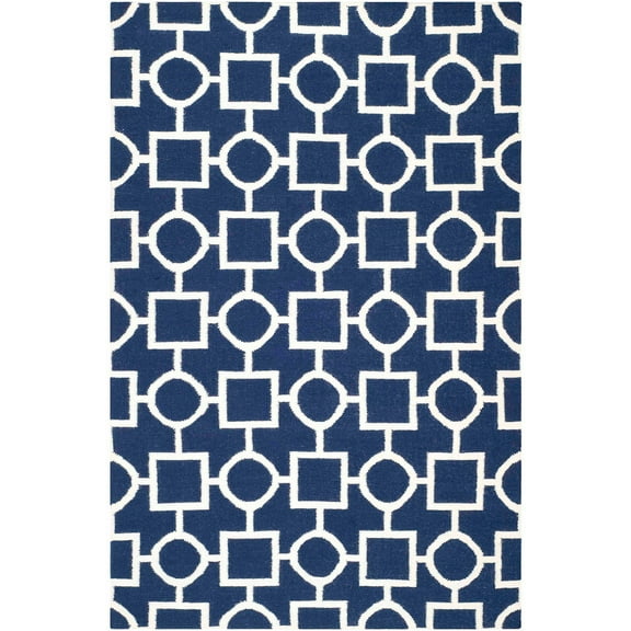 SAFAVIEH Dhurrie Sheldon Geometric Shapes Wool Area Rug, Navy/Ivory, 6' x 9'