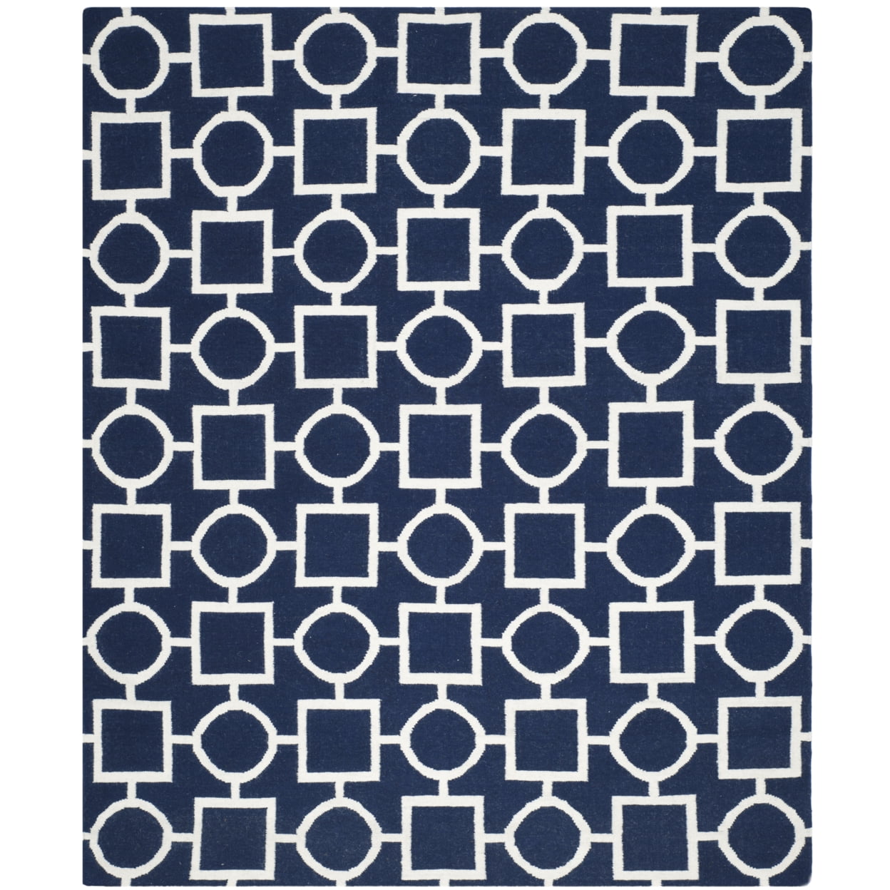 Navy and Ivory Geometric Wool 8' x 10' Area Rug