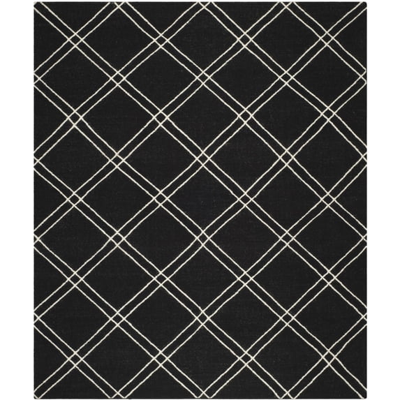 SAFAVIEH Dhurrie Skyler Geometric Diamonds Wool Area Rug, Black/Ivory, 8' x 10'