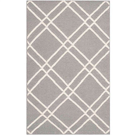 SAFAVIEH Dhurrie Skyler Geometric Diamonds Wool Area Rug, Grey/Ivory, 2'6" x 4'