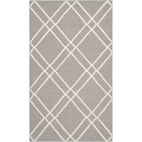 SAFAVIEH Dhurrie Skyler Geometric Diamonds Wool Area Rug, Grey/Ivory, 3' x 5'