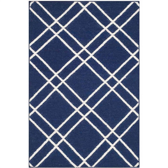 SAFAVIEH Dhurrie Skyler Geometric Diamonds Wool Area Rug, Navy/Ivory, 5' x 8'