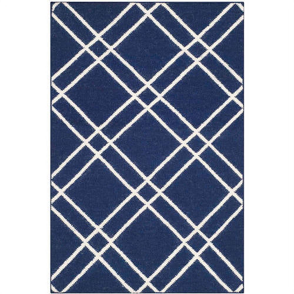 Navy and Ivory Geometric Wool Flat Woven Area Rug, 8' x 10'