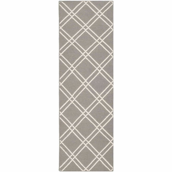 SAFAVIEH Dhurrie Skyler Geometric Diamonds Wool Runner Rug, Grey/Ivory, 2'6" x 8'