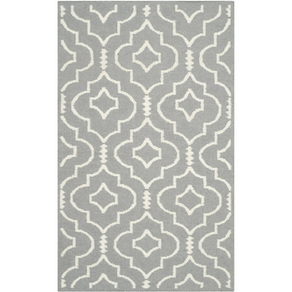SAFAVIEH Dhurrie Slater Geometric Moroccan Wool Area Rug, Grey/Ivory, 2'6" x 4'