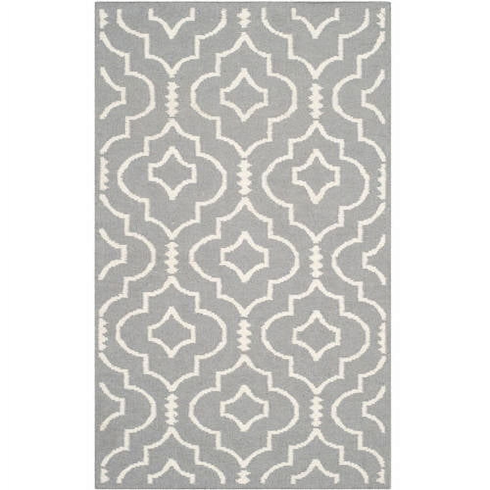 Grey and Ivory Geometric Wool 8' x 10' Flat Woven Rug