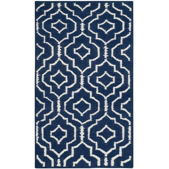 SAFAVIEH Dhurrie Slater Geometric Moroccan Wool Area Rug, Navy/Ivory, 2'6" x 4'