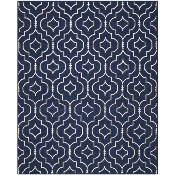 SAFAVIEH Dhurrie Slater Geometric Moroccan Wool Area Rug, Navy/Ivory, 8' x 10'
