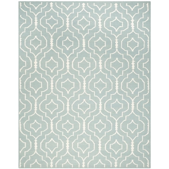 SAFAVIEH Dhurrie Slater Geometric Moroccan Wool Runner Rug, Light Blue/Ivory, 2'6" x 8'